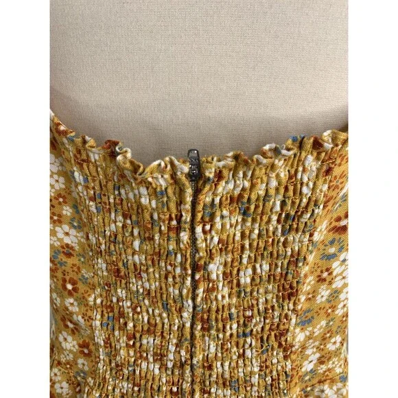 Reformation lucila Dress SZ 12 midi 100% Linen Cottagecore yellow smocked floral - Picture 15 of 16